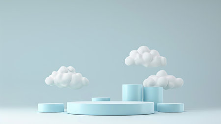Dreamy pastel sky podium stand for product display   minimalist 3d render abstract stage in studioの素材