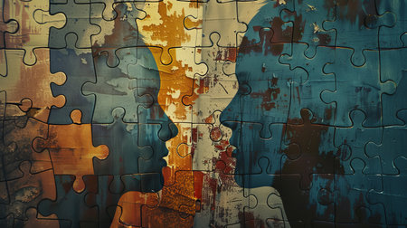 Psychological analysis of relationships   man and woman as puzzle pieces, complexity and connectionの素材