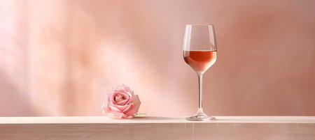 Elegant white wine bottle and glass on pastel backdrop with space for text accompanimentの素材