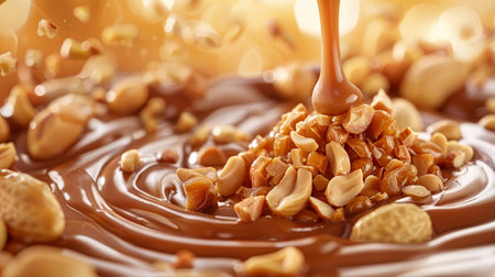Dipping peanut brittle into rich chocolate for irresistible sweetness and texture contrastの素材