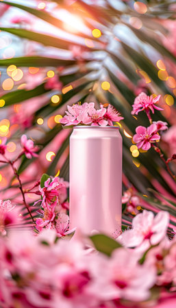 Mock up empty white aluminum soda can on abstract background with copy space for textの素材