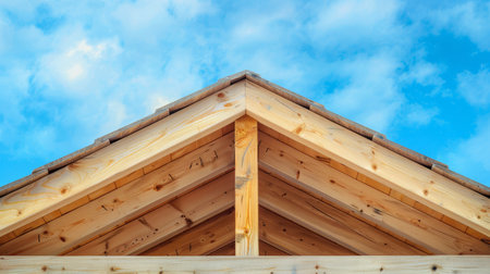 Residential wood frame house construction under clear blue sky for search relevanceの素材