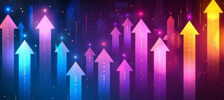 Dynamic financial growth arrows backdrop with text space, ideal for engaging content integrationの素材