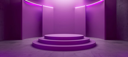 Purple podium stage platform with spotlight for product display on abstract scene wall and floorの素材