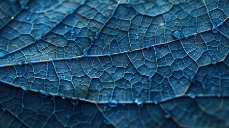 Close up detailed texture of blue tree leaf skeleton background with shining highlightsの素材