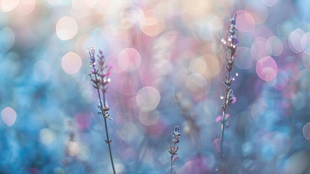 Soft pastel pink, lavender, and cream colors create a delicate abstract blurred bokeh background.の素材