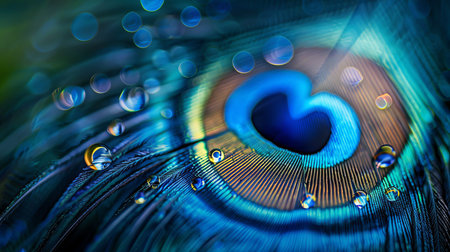 Detailed close up shots of vibrant peacock feathers, perfect for stunning background useの素材