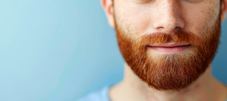 Close up of contemporary groomed mustache and beard with ample space for text placementの素材
