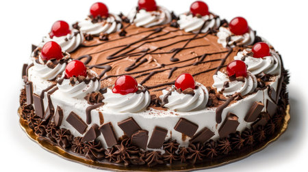 Isolated black forest cake on white background for food photography stock image conceptの素材