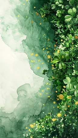 Stpatrick s day card template with green clover on gold splashes background for party invitationの素材