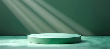 Dark green podium on light stage platform for product display with abstract scene and spotlightの素材