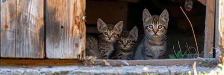 Male kodkod and kodkod kitten portrait with empty space on left for text placementの素材