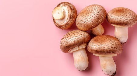Cremini mushroom agaricus bisporus on soft pastel background for enhanced search relevanceの素材
