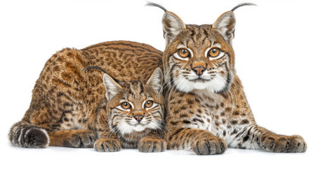 Andean mountain cat and kitten portrait with ample empty space for text placementの素材