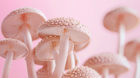 Hedgehog mushroom hydnum repandum on soft pastel colored background for vibrant contrastの素材