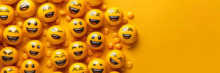 Cheerful emoticons  social media and communication background with joyful expressionsの素材