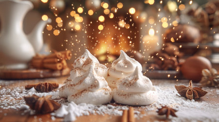 Professional food photography of meringue cookies on kitchen table for stock image collectionの素材