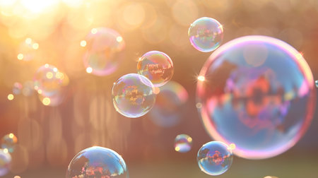 Vivid rainbow reflections in soap bubble creating a stunning and colorful backgroundの素材