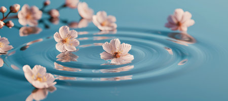 Pastel ponds reflecting spring blooms abstract background with soft ripples and movementの素材