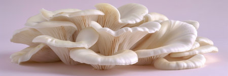 Oyster mushroom pleurotus ostreatus on gentle pastel background for a serene aestheticの素材