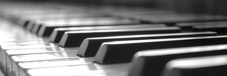 Detailed monochrome close up of black and white piano keyboard for intricate viewingの素材