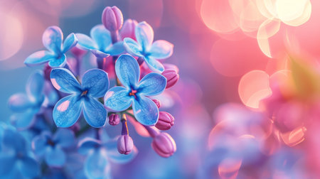 Lilac flowers double exposure in frame, blank greeting card template with space for text placementの素材