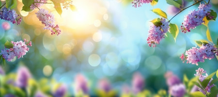 Lilac flowers double exposure on greeting card template with copy space and artistic design conceptの素材