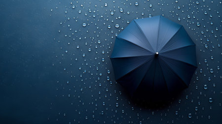 Umbrella providing shelter from raindrops with space for text placement in rainy weather conceptの素材