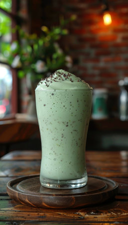 Selective focus on vegetarian detox diet fruit smoothie, promoting healthy eating conceptの素材