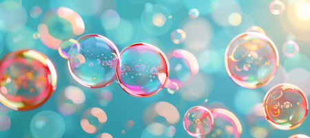 Colorful soap bubble reflecting vibrant rainbow hues in captivating background imageの素材