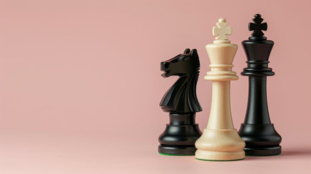 Chess leadership strategy success concept on pastel background with ample space for text placementの素材