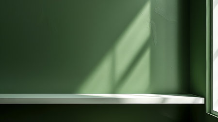 Green podium stage with spotlight for product display in studio setting, abstract scene backgroundの素材