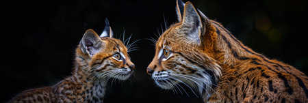 Geoffroy s cat and kitten portrait with generous empty space on the left ideal for adding textの素材