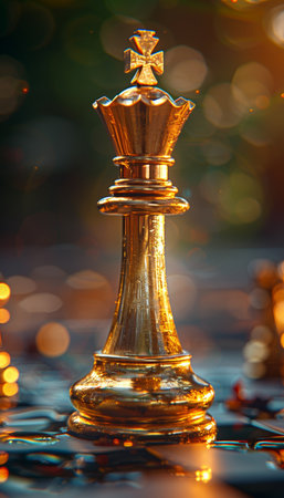 Golden king chess piece on chessboard  symbolizing business success and leadershipの素材