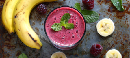 Selective focus on fruit smoothie for detox diet, representing healthy vegetarian eatingの素材