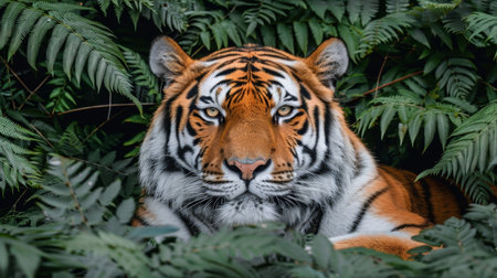 Majestic bengal tiger gracefully roaming in the lush green jungle forest habitatの素材