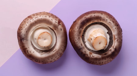 Cremini mushroom on pastel colored background   agaricus bisporus variety for vibrant imageryの素材