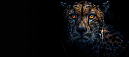 Male cheetah and cub portrait with text space, object on right side for balanced compositionの素材