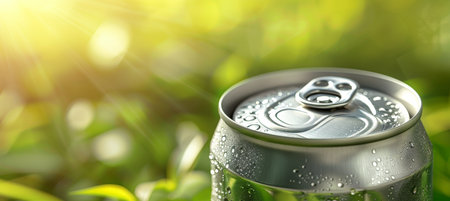 Aluminum soda can mockup on abstract background with copy space, ideal for branding design display.の素材