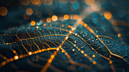 Blue tree leaf skeleton texture with shining effect, ideal for creative design projects.の素材