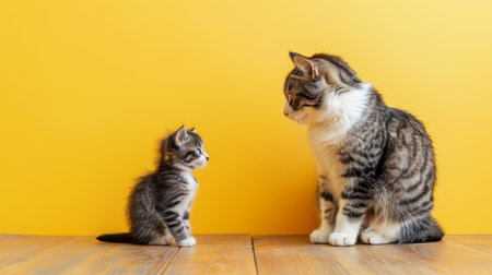 Kodkod cat and kitten portrait with ample empty space on the left side for convenient text insertionの素材