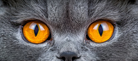 Intense gaze of a cat with expressive eyes, illustrating the concept of pets and lifestyleの素材