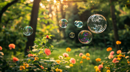 Vibrant rainbow reflections in soap bubble background creating a colorful spectacleの素材