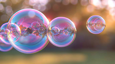 Captivating visuals with vibrant rainbow reflections in soap bubble background for stunning imageryの素材