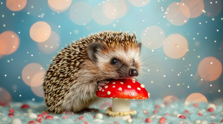 Hedgehog mushroom hydnum repandum on soft pastel colored background, nature fungi photographyの素材