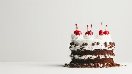 Black forest cake food photography on white background   isolated delicious dessert imageの素材