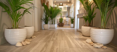 Contemporary clinic hallway featuring sleek design and professional, minimalist aestheticsの素材