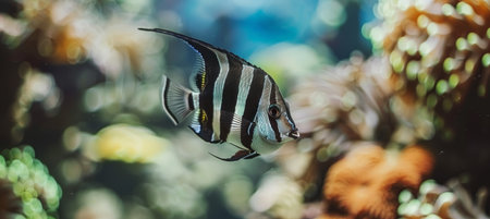 Moorish idol fish swimming among vibrant corals in a captivating saltwater aquarium displayの素材
