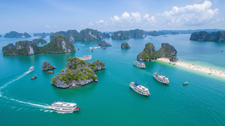 Halong bay world heritage site  stunning limestone islands and emerald waters in vietnamの素材