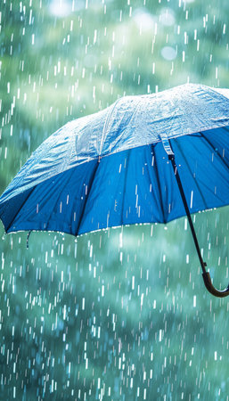 Umbrella shielding from raindrops with space for text, perfect for rainy weather conceptの素材